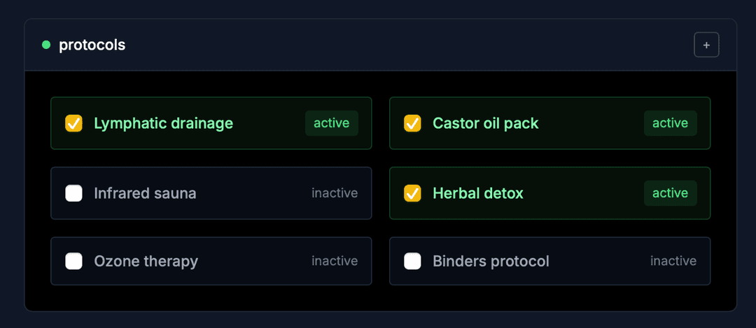 Protocol tracking interface for health treatments and therapies